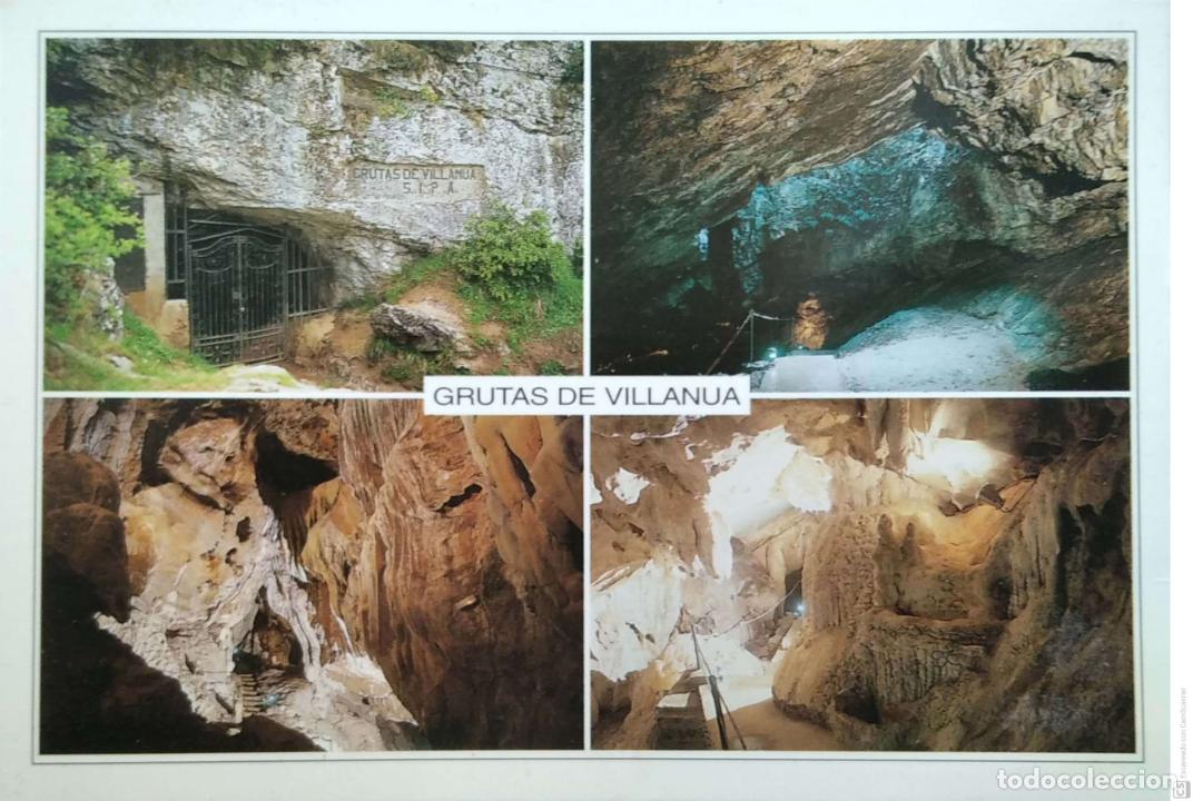 Postcards: Grutas de Villan&uacute;a: Puerta de entrada, Chimenea, Catedral, Fuente de los Amantes. Ed. Sicilia. Nueva