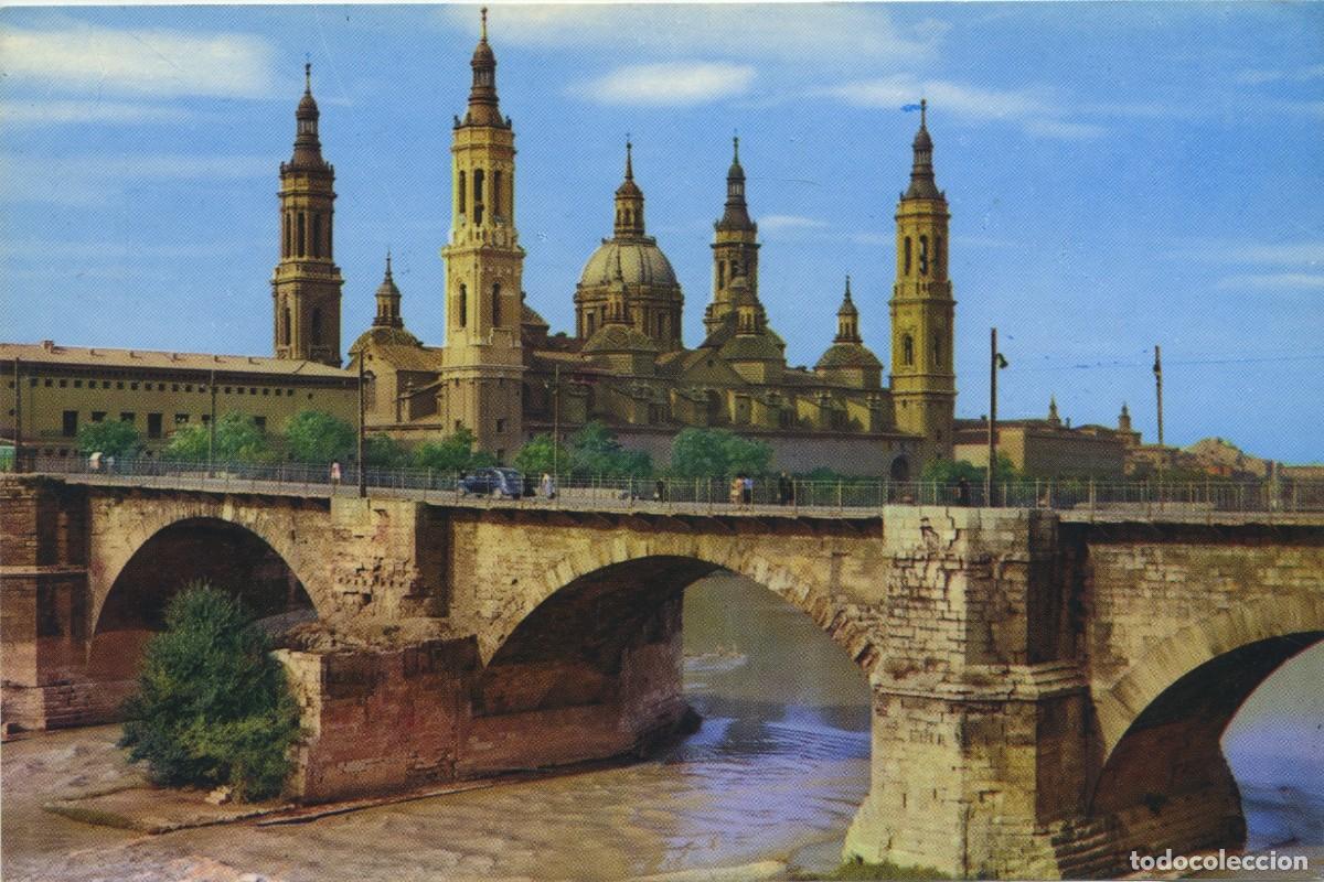Postales: N&ordm; 4-ZARAGOZA. Bas&iacute;lica del Pilar y puente de Piedra. Circulada en 1981. ED. C. JOSAN