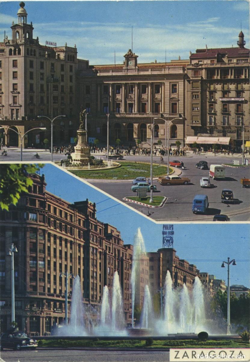 Postales: N&ordm; 54-ZARAGOZA. Plaza de Espa&ntilde;a y Fuente en Plaza de Para&iacute;so. Sin circular. ED. GARC&Iacute;A GARRABELLA Y