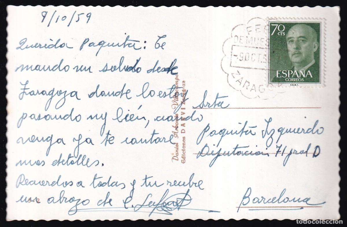 Postales: Zaragoza. Ediciones Darvi. Circulada 1959. - Foto 2