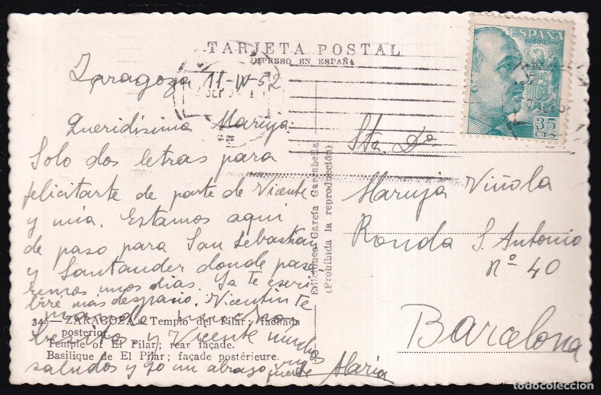 Postales: Zaragoza. *Templo del Pilar...* Circulada 1952. - Foto 2