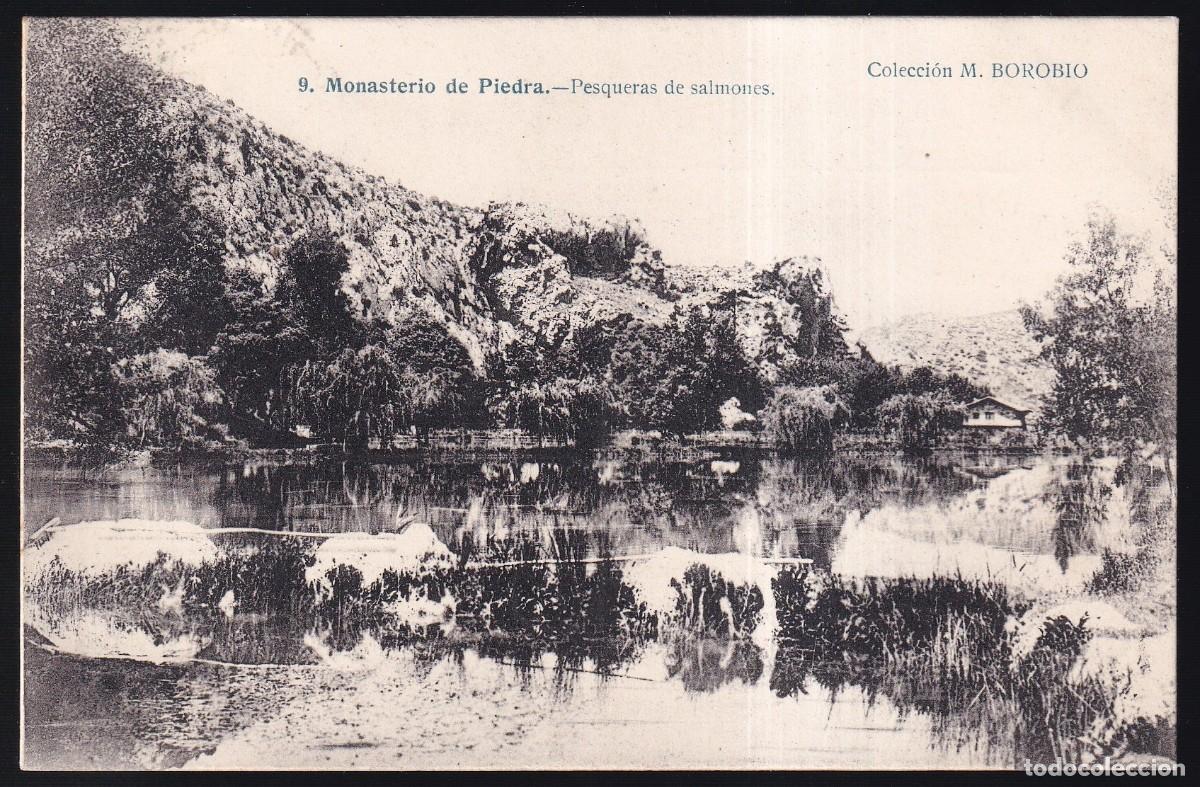 Postales: Monasterio de Piedra. *Pesqueras de salmones* Circulada Monasterio 1915.