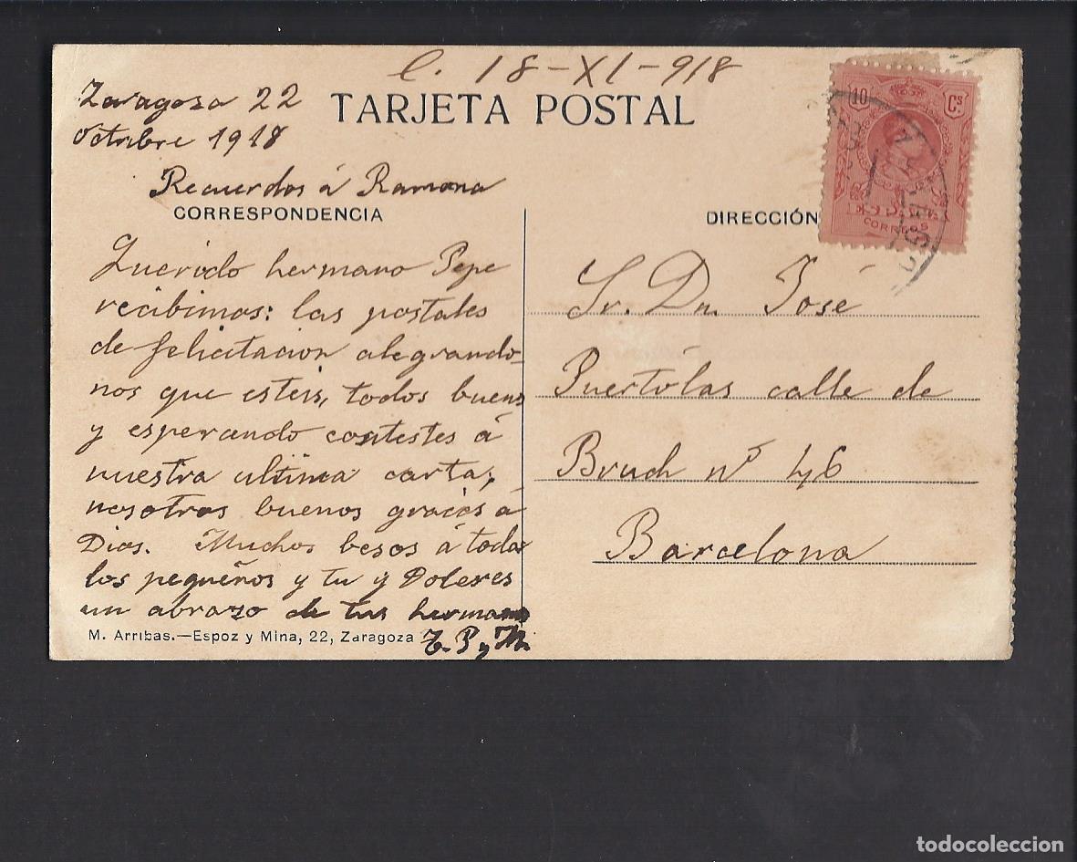 Postales: Antigua postal de Zaragoza. 1918. - Foto 2
