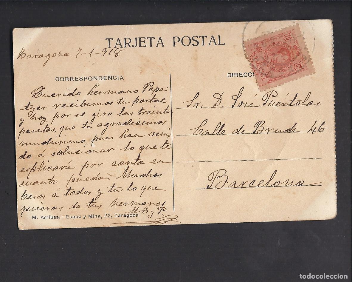 Postales: Antigua postal de Zaragoza. 1918. - Foto 2