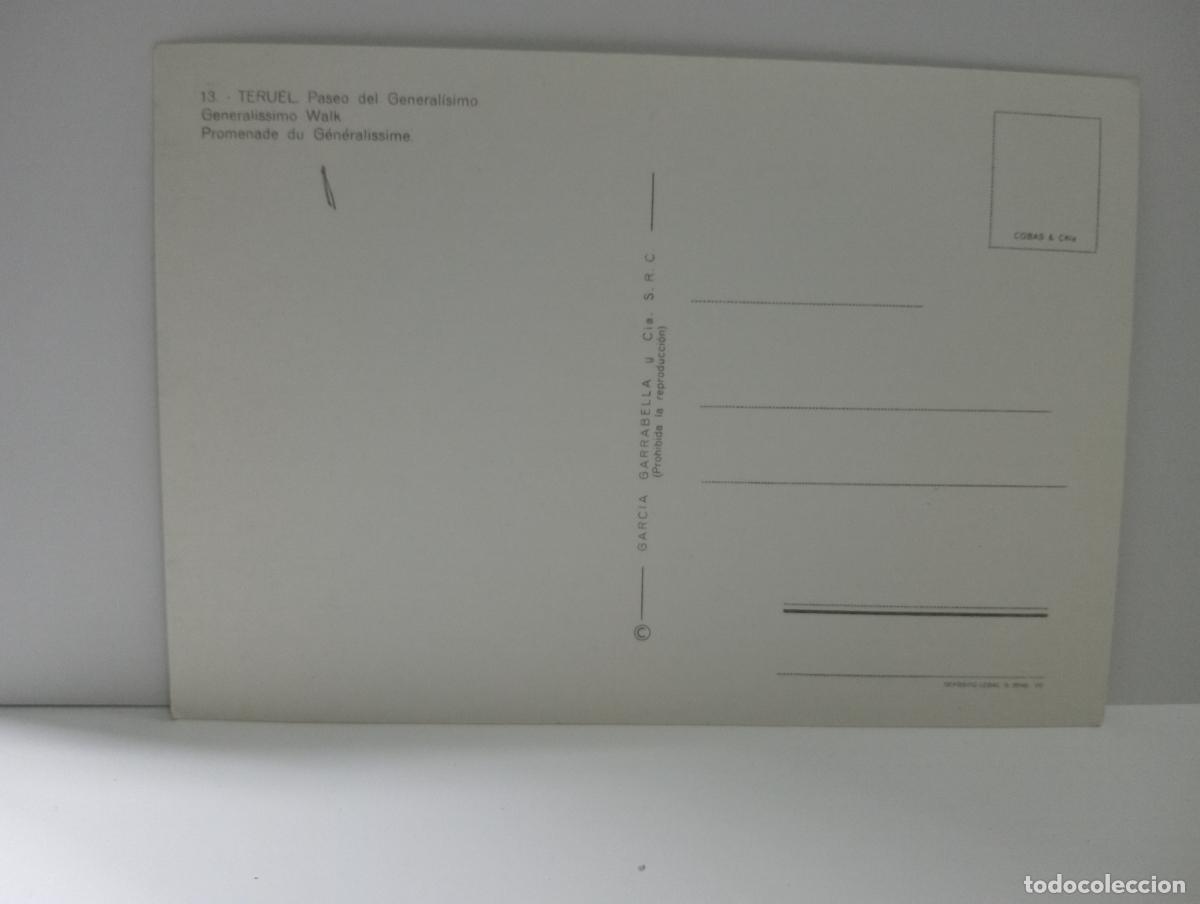 Postales: TARJETA POSTAL DE TERUEL. PASEO DEL GENERALISIMO. - Foto 2