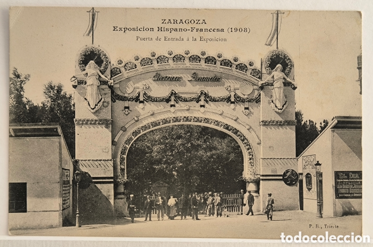 Postales: Postal de Zaragoza. Exposici&oacute;n Hispano -Francesa 1908. - Foto 1