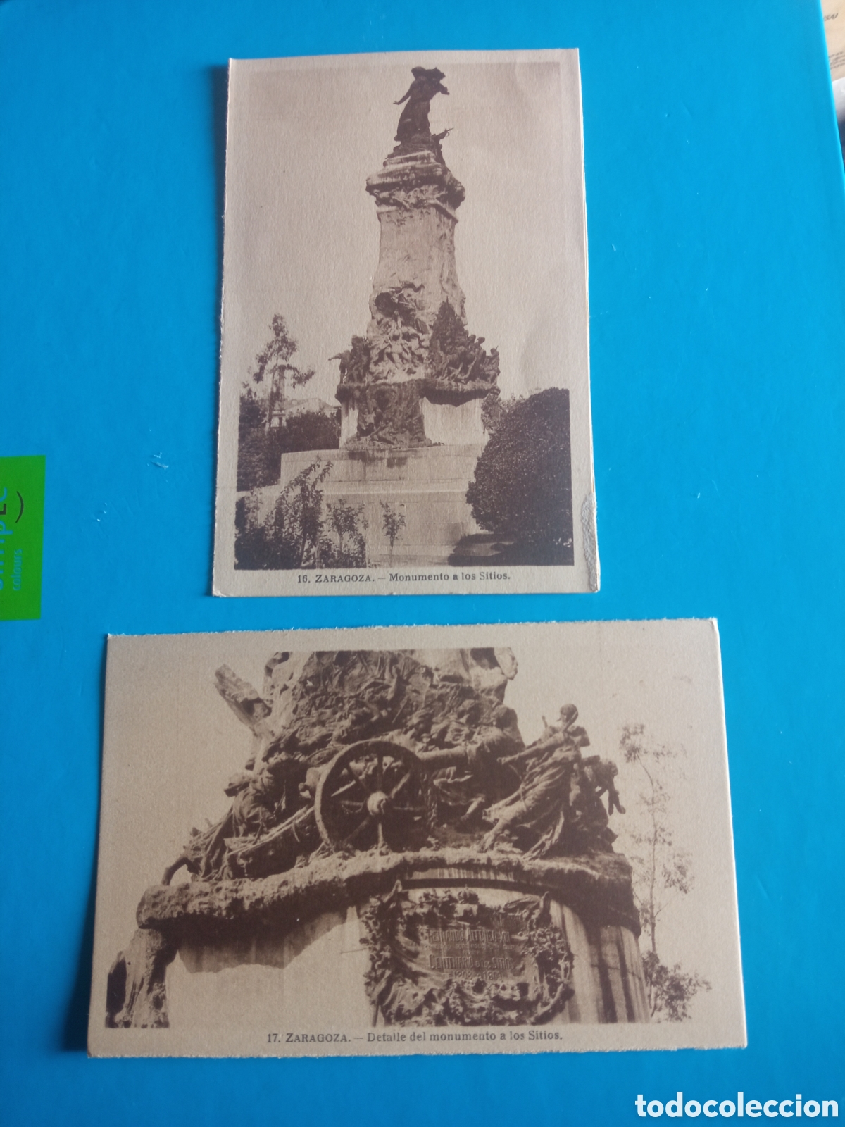 Postales: 2 Antiguas postales de Zaragoza, Monumento a los Sitios - Foto 1