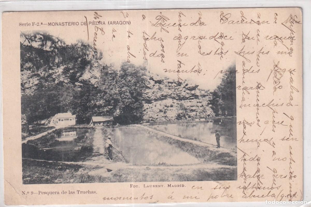Postales: N&ordm;9 Pesquera de las Truchas. Fot Laurent Madrid. Serie F 2&ordf; Monasterio de Piedra. Franqueo curioso