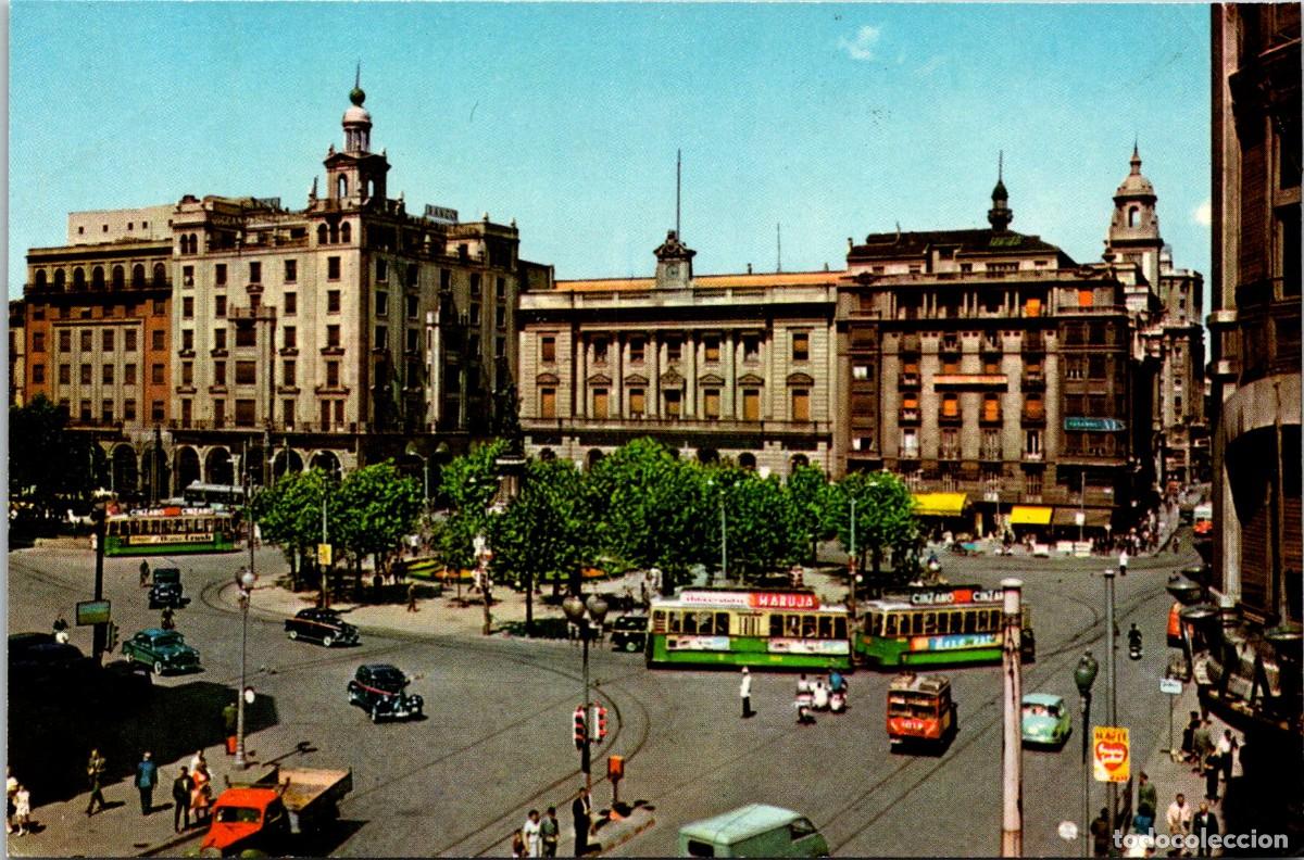 Postales: Zaragoza - Plaza de Espa&ntilde;a - E P Rosette n&ordm; 4 - 147x96mm - Tranv&iacute;as - Maruja - Cinzano x2 - Urbano