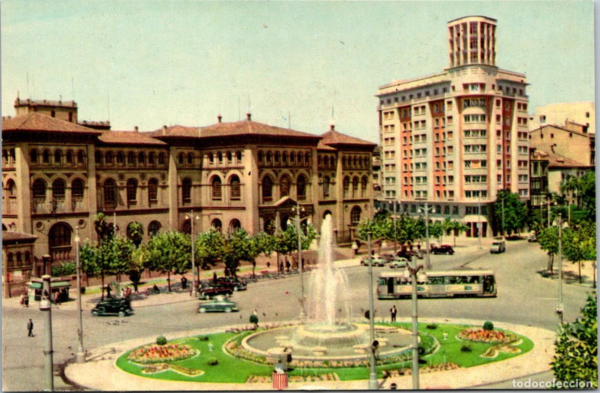 Postales: Zaragoza - Plaza de B. Para&iacute;so y Facultad de Medicina - PR n&ordm; 1 - 146x96mm - Troleb&uacute;s - Quiosco