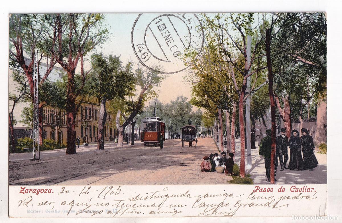 Postales: POSTAL. ZARAGOZA. PASEO DE CU&Eacute;LLAR. CIRCULADA CON SELLO EN 1905. A VALLADOLID
