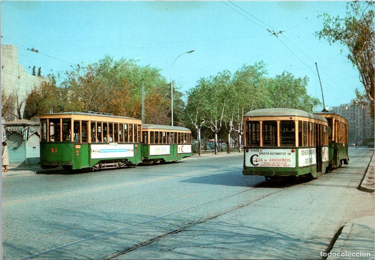 Postales: Tranv&iacute;as de Zaragoza -Cruce de dos coches motores -Bergas 61- 145x100mm -Caja de Ahorros de Zaragoza