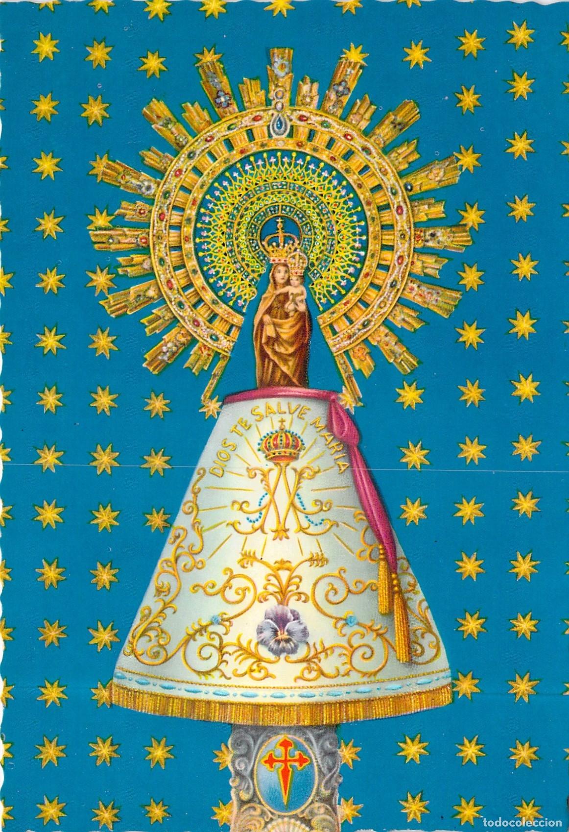 Postales: Postal de Nuestra Se&ntilde;ora del Pilar con Manto y Estrellas