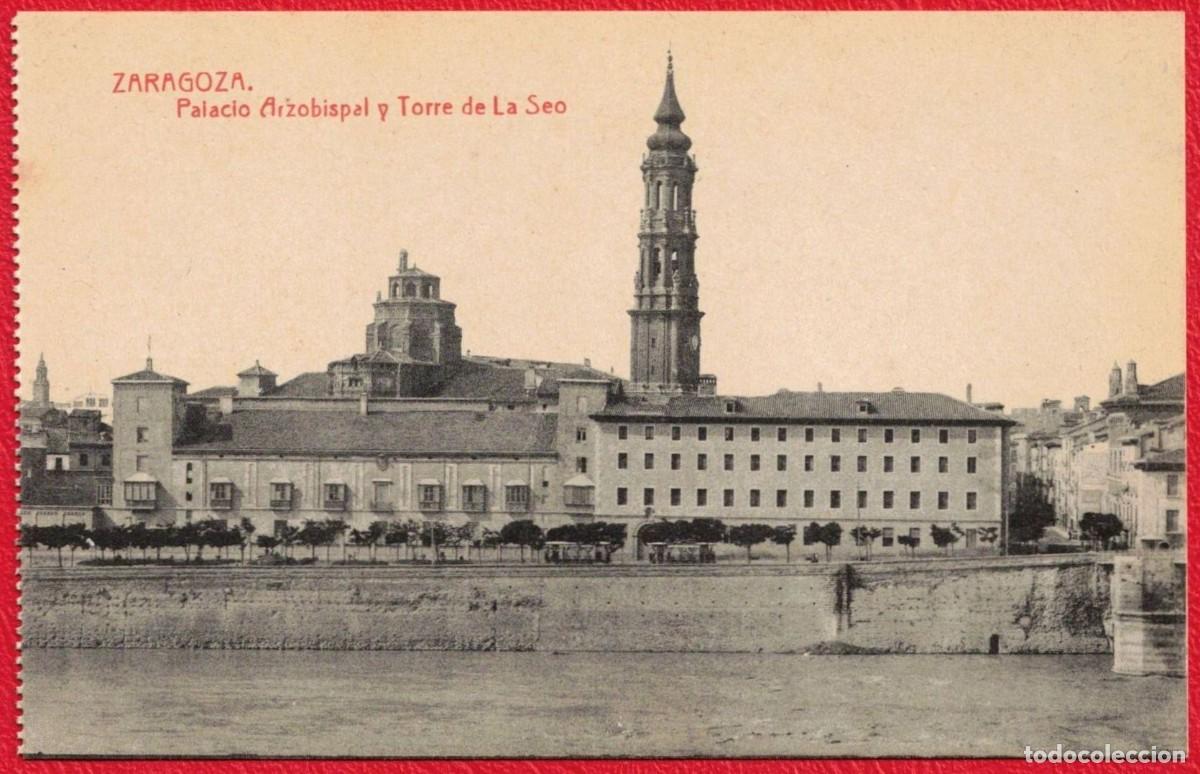 Postales: Zaragoza - Palacio Arzobispal y Torre de la Seo - Fototipia Thomas Barcelona