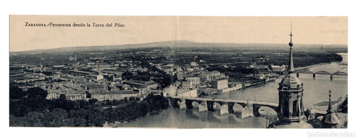 Postales: ZARAGOZA.- PANORAMA DESDE LA TORRE DEL PILAR. DOBLE. MOSTRANDO EL PUENTE DE PIEDRA SOBRE EL R&Iacute;O EBRO