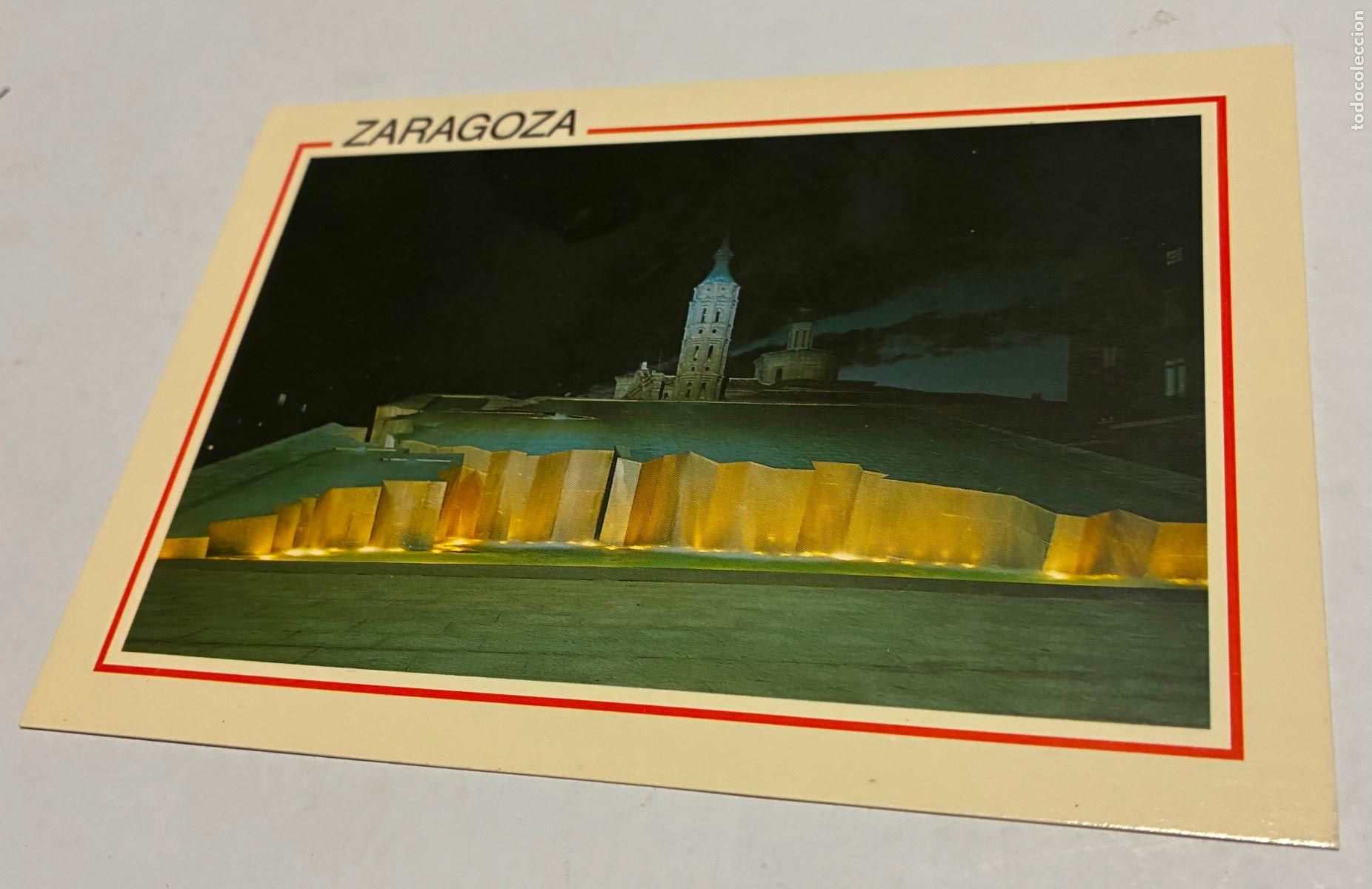Postales: POSTAL ZARAGOZA PLAZA DE LAS CATEDRALES VISTA NOCTURNA FUENTE HISPANIDAD