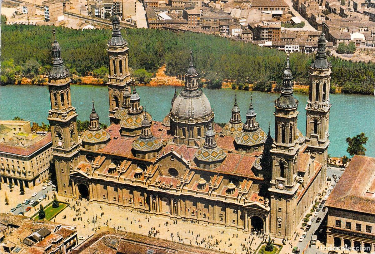 Postales: Postal de la Bas&iacute;lica del Pilar en Zaragoza, Vista A&eacute;rea