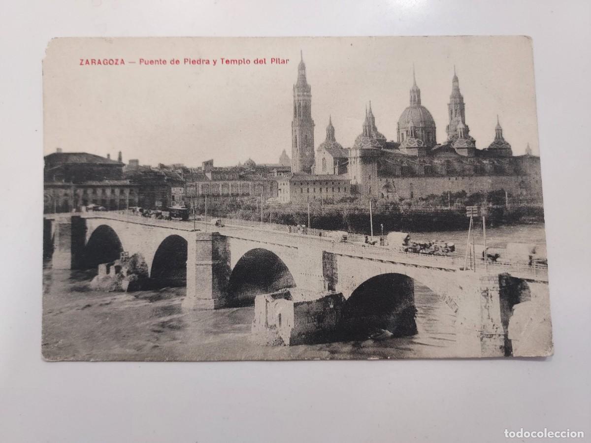 Postales: POSTAL ZARAGOZA PUENTE DE PIEDRA Y TEMPLO DEL PILAR. SIN CIRCULAR. Antigua