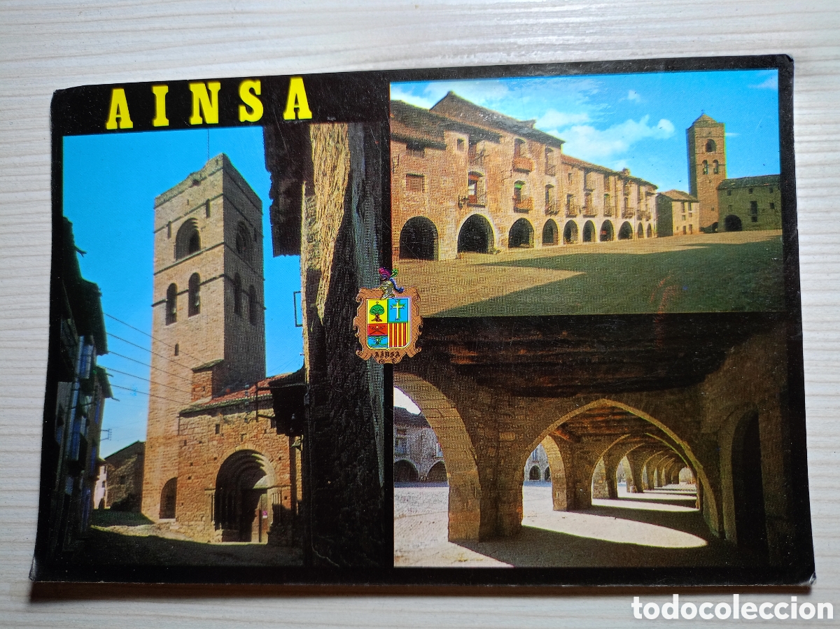 Postales: Ainsa Huesca alto Arag&oacute;n conjunto art&iacute;stico monumental plaza porticada e iglesia
