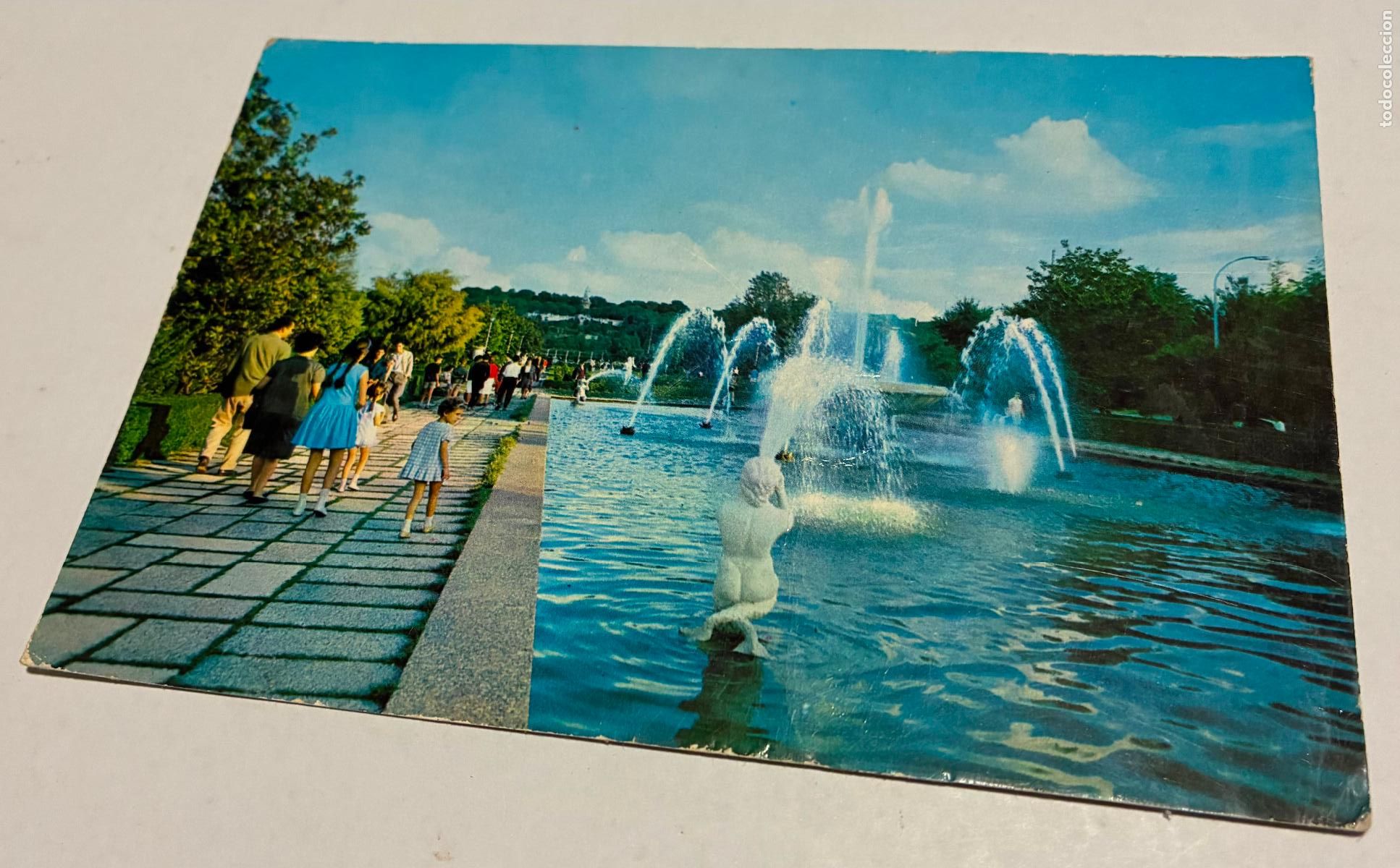 Postales: POSTAL ZARAGOZA PARQUE PRIMO DE RIVERA Actual PARQUE LABORDETA FUENTE LUMINOSA,