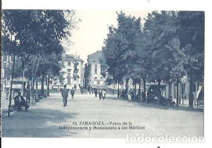 Postales: ANTIGUA POSTAL 10 ZARAGOZA PASEO DE LA INDEPENDENCIA Y MONUMENTO A LOS MARTIRES