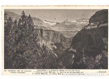 Postales: ANTIGUA POSTAL 31 ORDESA HUESCA PIRINEO ARAGONES COTATUERO Y LA CASCADA DESDE LA FAJA DE PELAY ZERKO