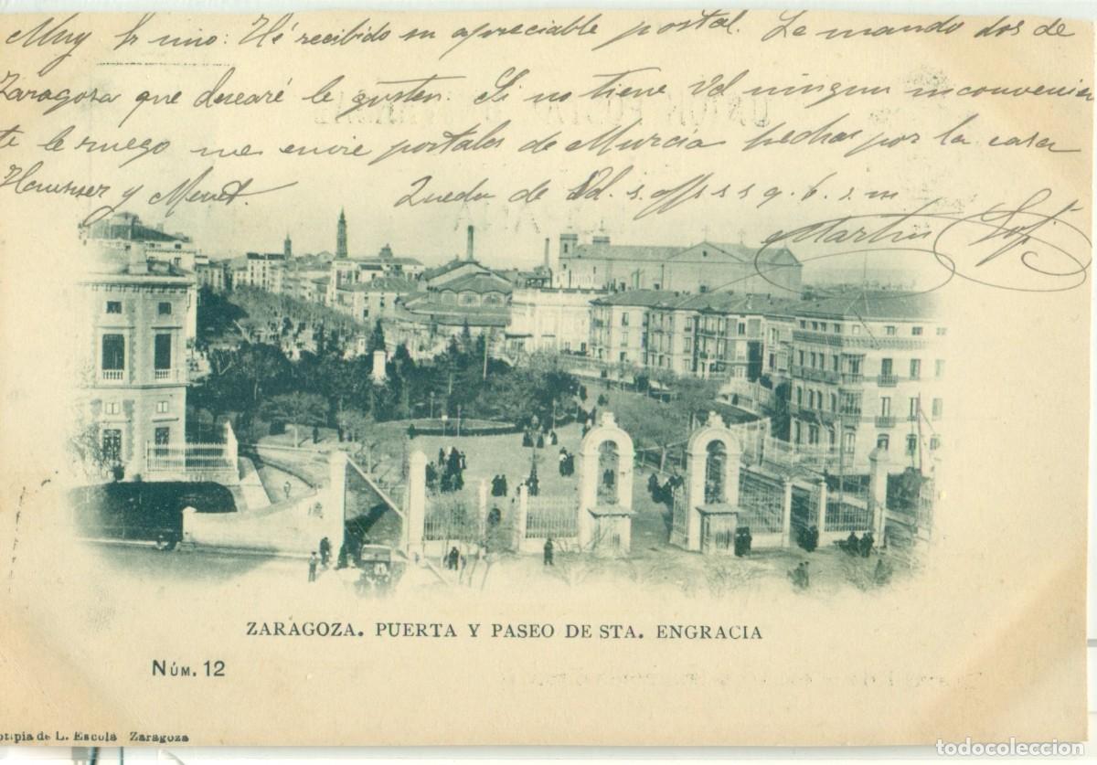 Postales: ZARAGOZA. PUERTA Y PASEO SANTA ENGRACIA. CARTOFILIA. S.C.E. N&ordm; 135