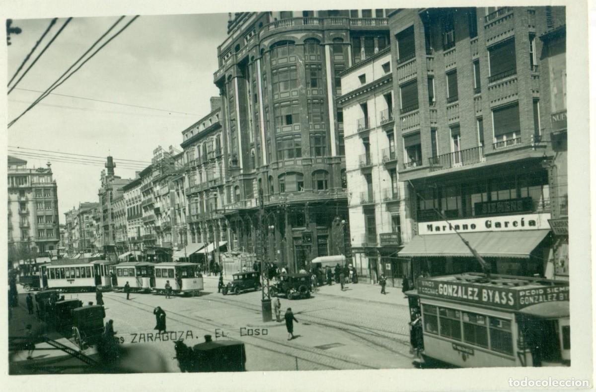 Postales: ZARAGOZA. EL COSO. TRANV&Iacute;AS. HACIA 1940. RARA.
