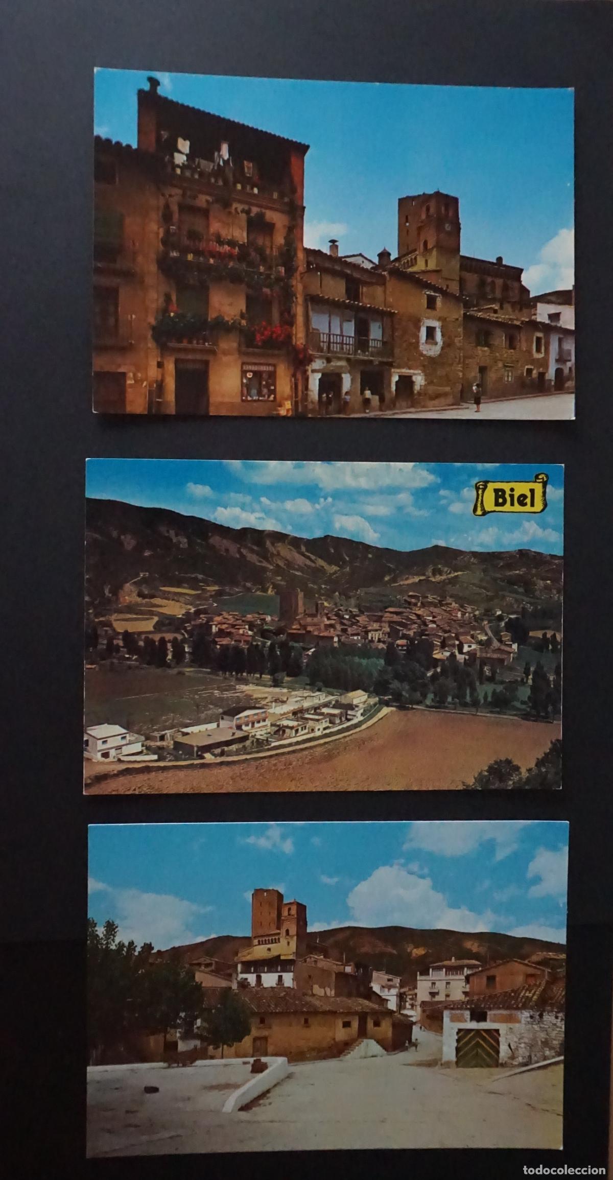 Postales: 3 postales de Biel (Zaragoza),editadas en los 60-70, pero con una nota en ele reverso que pone 1997
