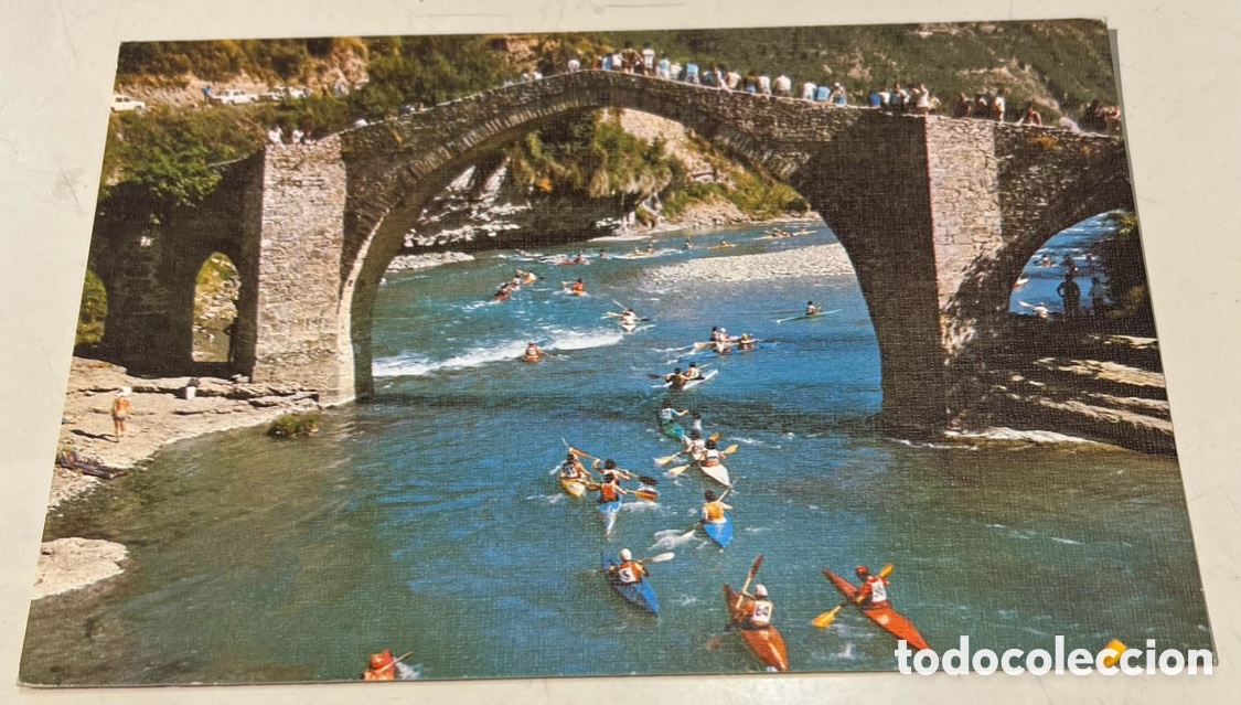 Postales: Postal. Descenso del R&iacute;o Esera. Puente Romano. Graus. Huesca. A&ntilde;os 70. Ediciones Sicilia.