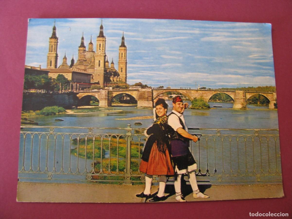Postales: POSTAL DE ZARAGOZA. RIO EBRO. PUENTE DE PIEDRA Y BASILICA DEL PILAR. ARRIBAS. ESCRITA 1964