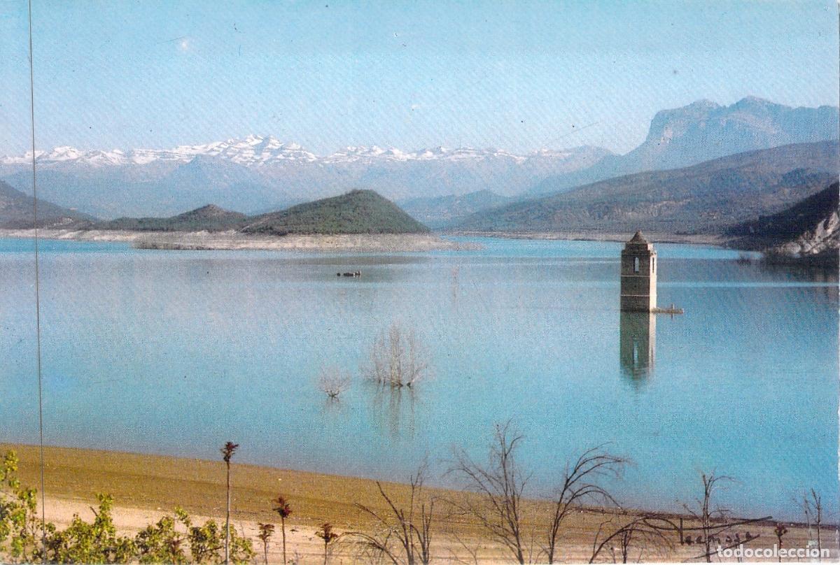 Postales: Postal del Pantano de Mediano con Campanario Sumergido en Huesca