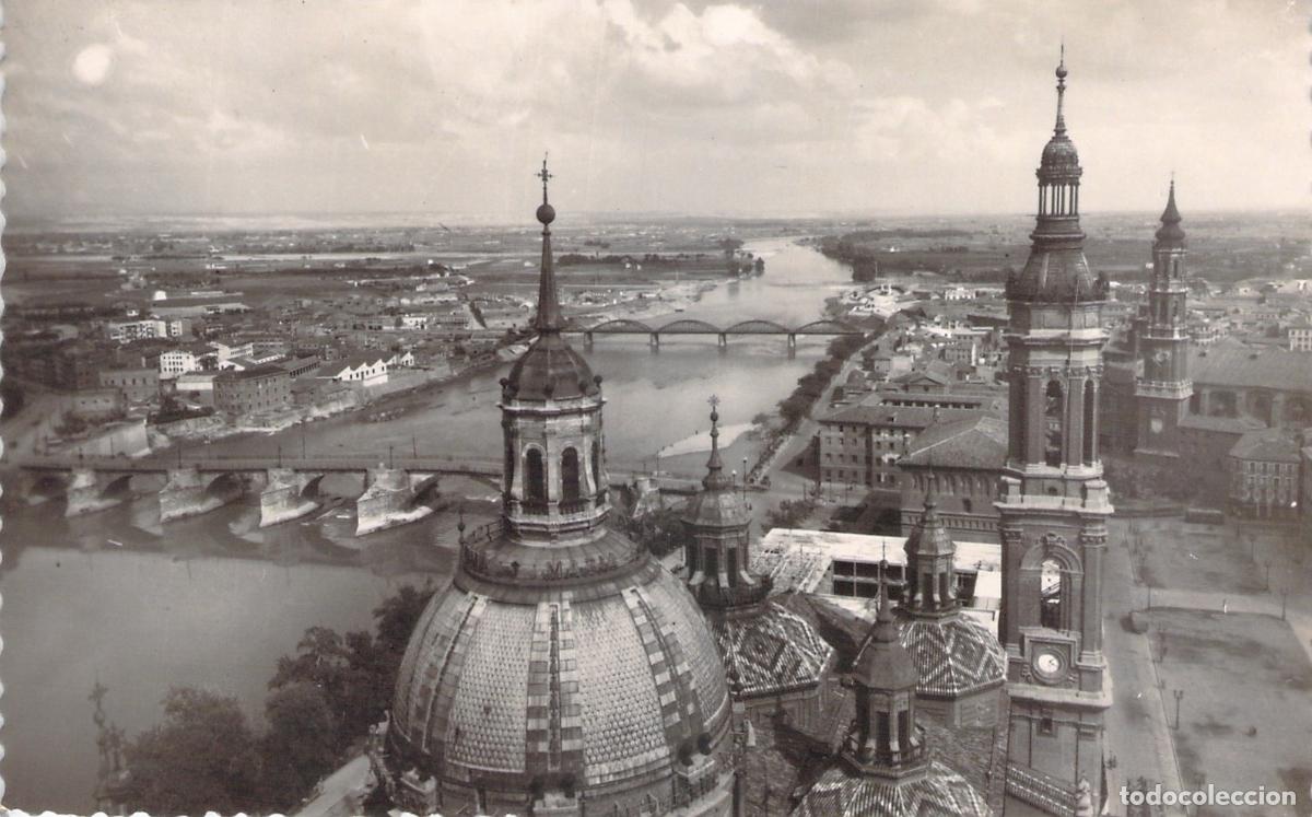 Postales: Postal de Zaragoza: Bas&iacute;lica del Pilar y Vista del R&iacute;o Ebro