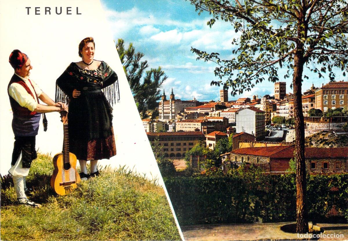 Postales: Postal de Teruel con Vista Parcial y Trajes T&iacute;picos Aragoneses