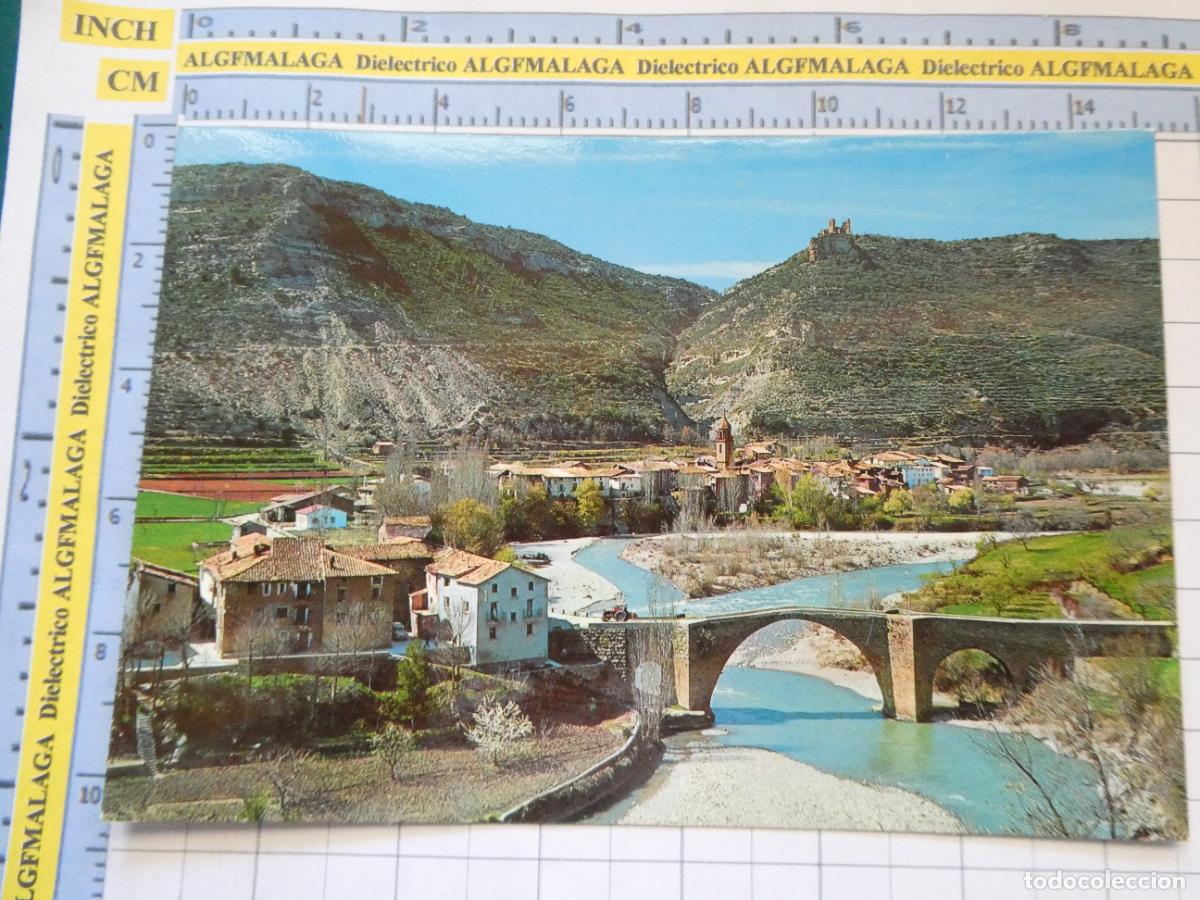 Postales: POSTAL DE HUESCA. A&Ntilde;O 1975. PERARRUA PUENTE ROM&Aacute;NICO Y R&Iacute;O ESERA AL FONDO CASTILLO SAN CLIMENT. 3036