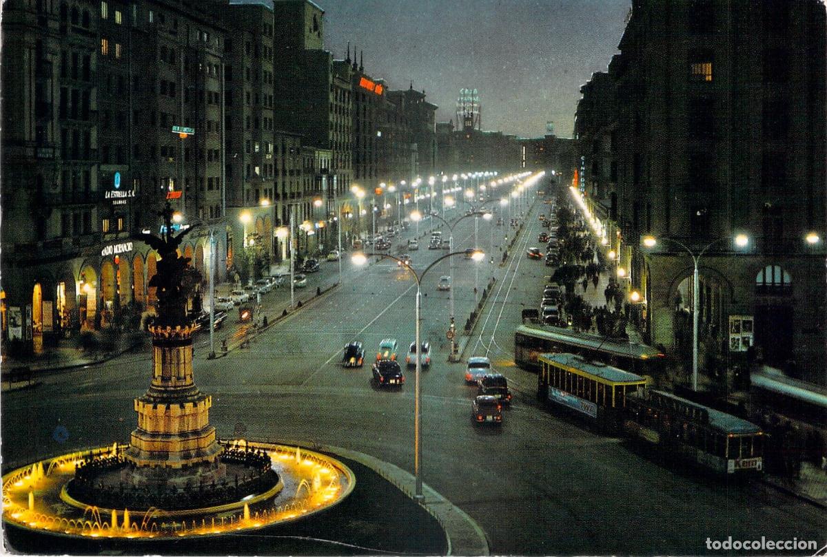 Postales: Postal de Zaragoza: Plaza de Espa&ntilde;a y Avenida de la Independencia Nocturna