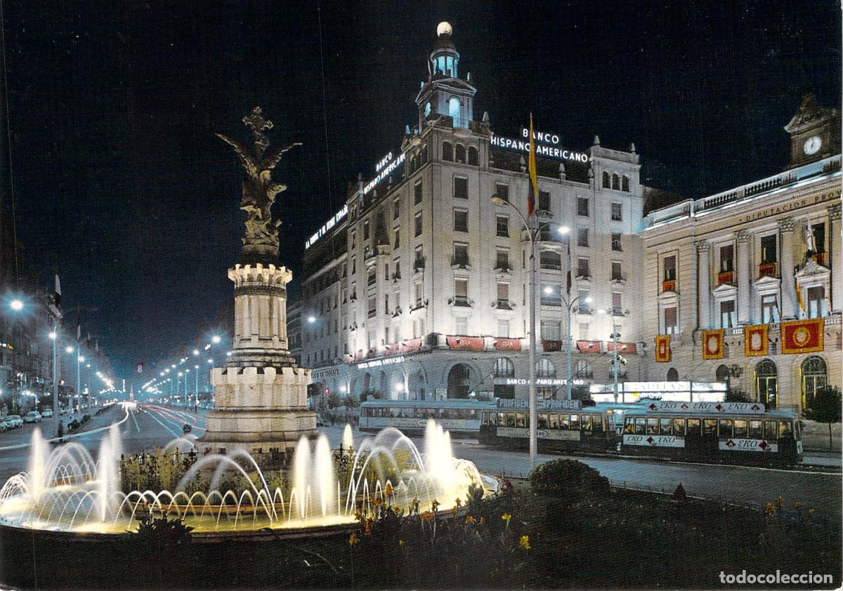 Postales: Postal de Zaragoza Plaza de Espa&ntilde;a Vista Nocturna