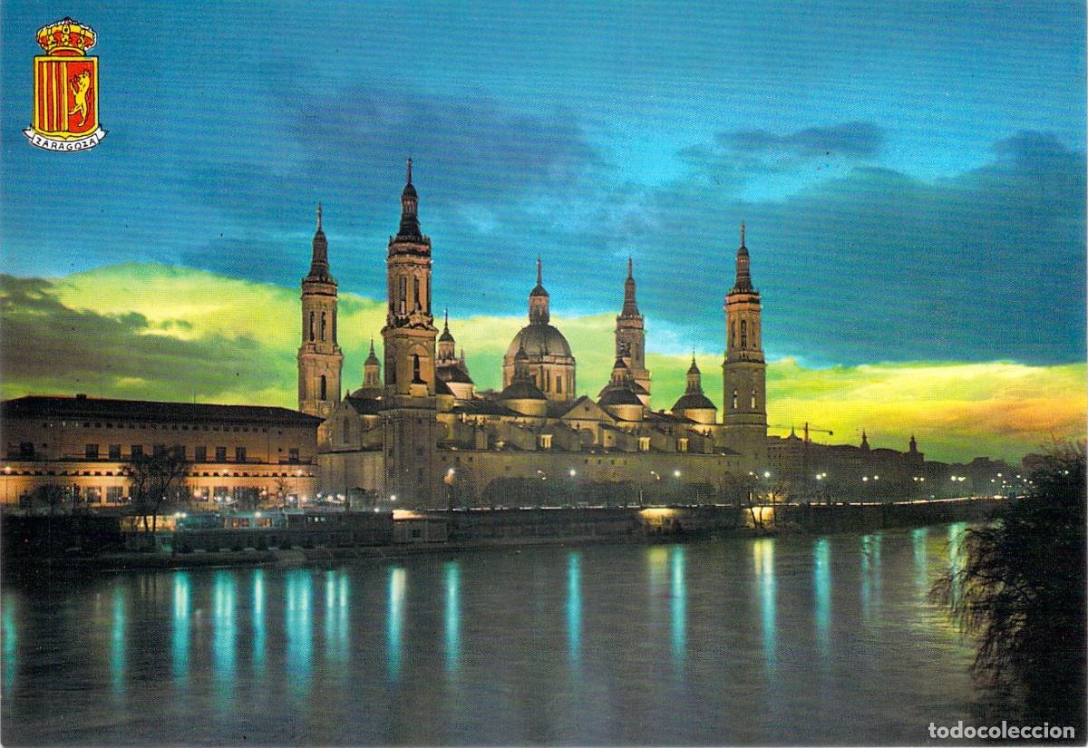 Postales: Postal de Zaragoza, Ayuntamiento y Templo del Pilar Iluminado