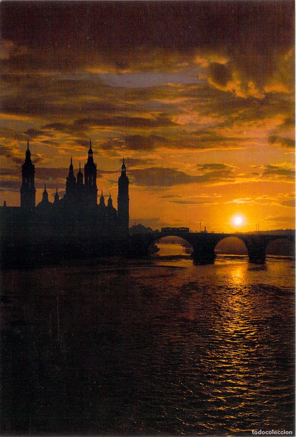 Postales: Postal de Zaragoza: Atardecer en el Pilar y R&iacute;o Ebro