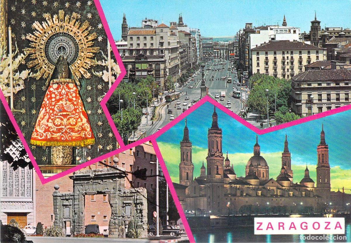 Postales: Postal de Zaragoza Multi-vista Bas&iacute;lica del Pilar y Puerta del Carmen
