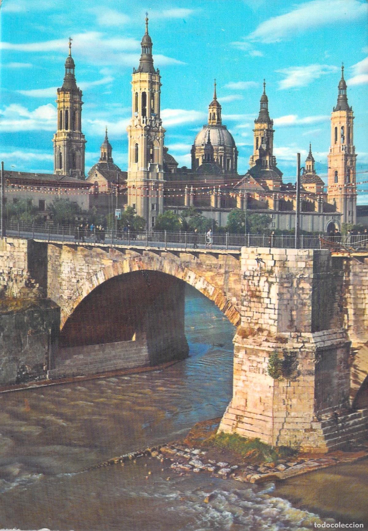 Postales: Postal Zaragoza Puente de Piedra sobre R&iacute;o Ebro y Bas&iacute;lica del Pilar