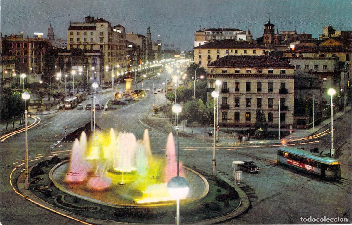 Postales: Postal de Zaragoza: Plaza Para&iacute;so y Avda de la Independencia de Noche
