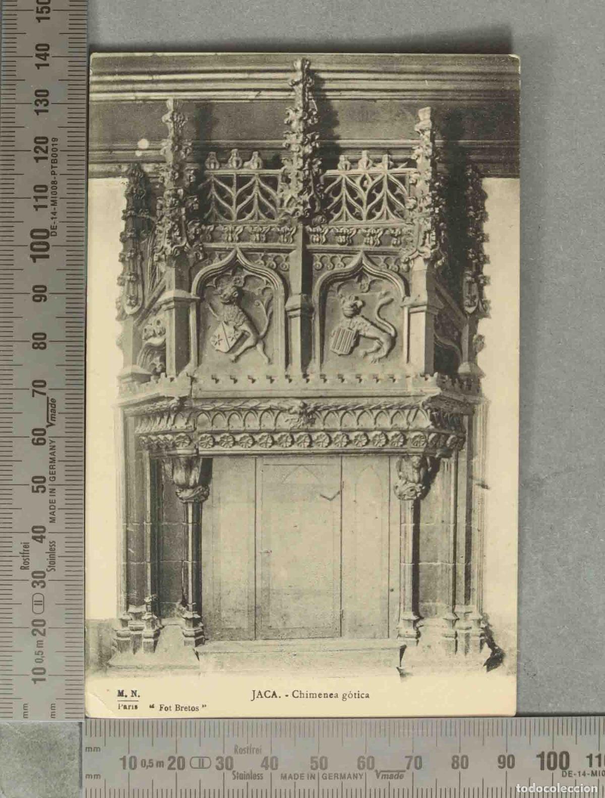Postales: POSTAL. Jaca - Chimenea g&oacute;tica con los escudos - Palacio Real de Pedralbes - Biblioteca