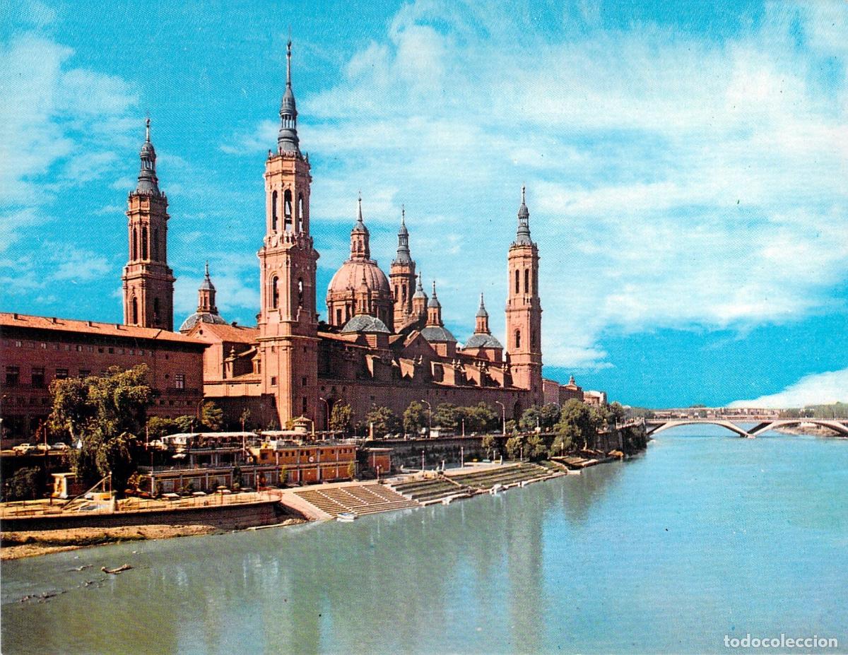 Postales: Postal de la Bas&iacute;lica del Pilar y el R&iacute;o Ebro en Zaragoza