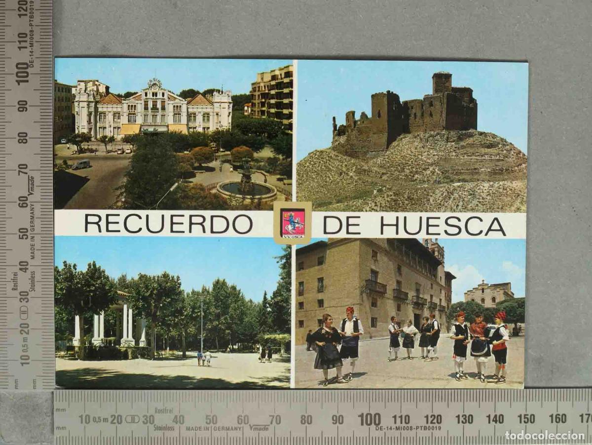 Cartes Postales: POSTAL. Recuerdo de Huesca - Casino C&iacute;rculo Oscense, Castillo de Montearag&oacute;n, Parque, Ayuntamiento