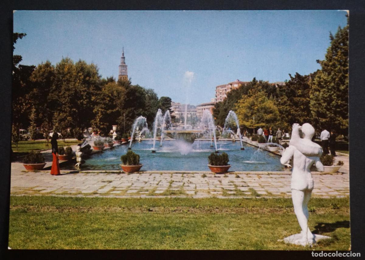 Postales: Zaragoza. Surtidores del Paseo de San Sebasti&aacute;n, postal sin circular editada el a&ntilde;o 1974