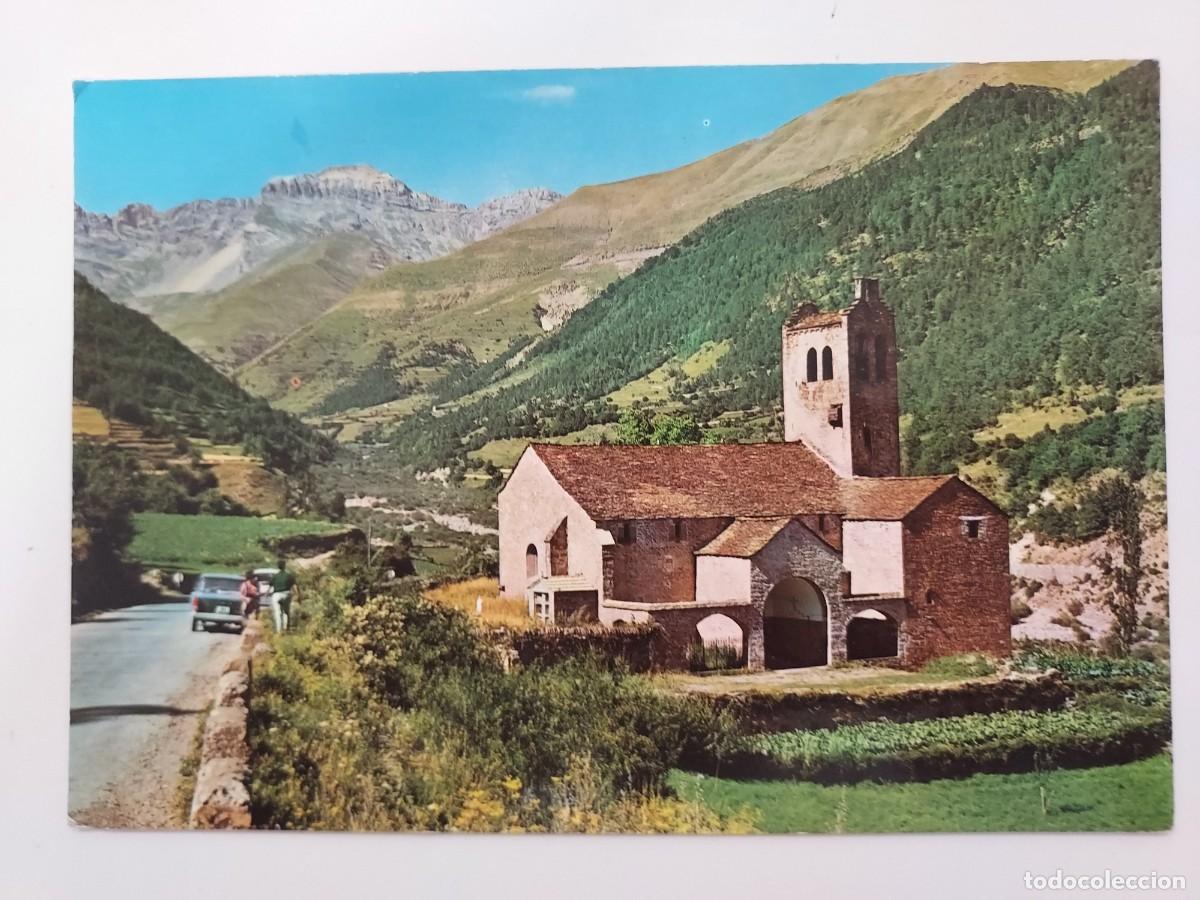 Cartoline: POSTAL LIMAS DE BROTO IGLESIA ROMANICA TENDE&Ntilde;ERA AL FONDO. 1967. SIN CIRCULAR. HUESCA