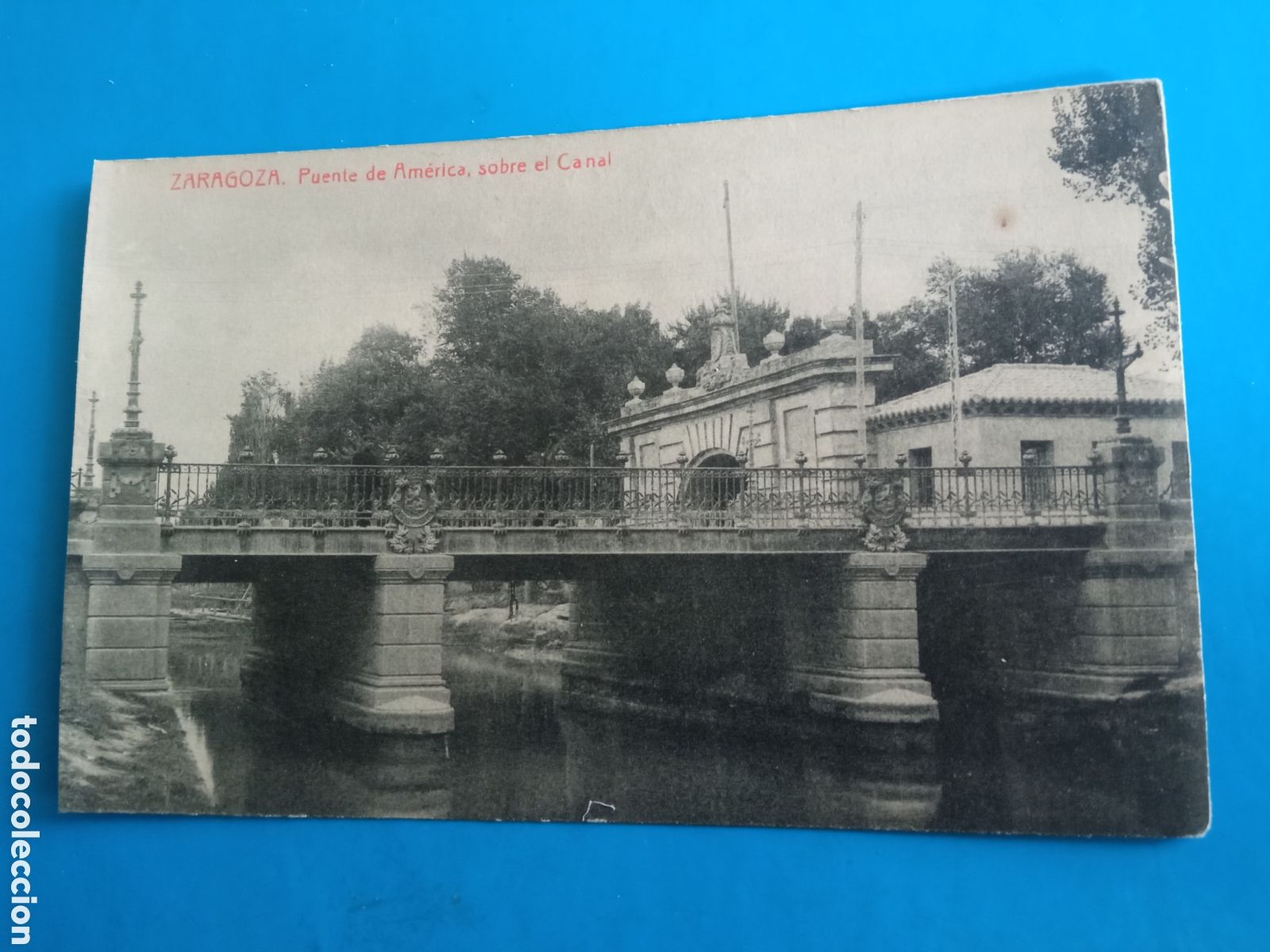 Postales: Antigua postal fotogr&aacute;fica, Zaragoza, Puente de Am&eacute;rica, sobre el Canal