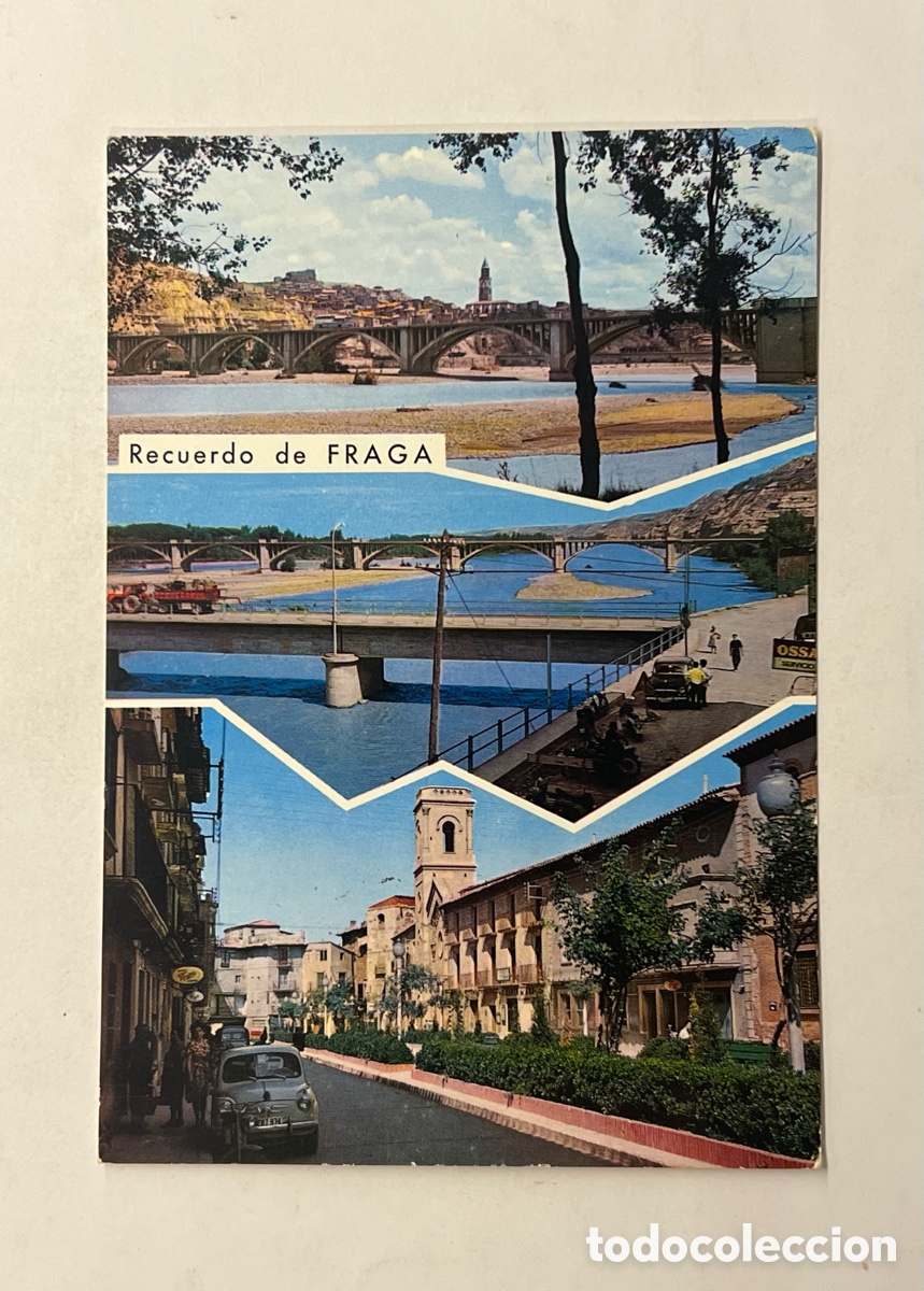 Postales: FRAGA (Huesca) Postal No.1, EN LA CARRETERA MADRID-BARCELONA. RIO CINCA. FOTO PE&Ntilde;ARROYA (a.1966)