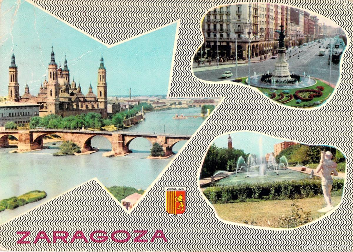 Postales: Postal de Zaragoza con Vistas de la Bas&iacute;lica del Pilar y Plaza de Espa&ntilde;a